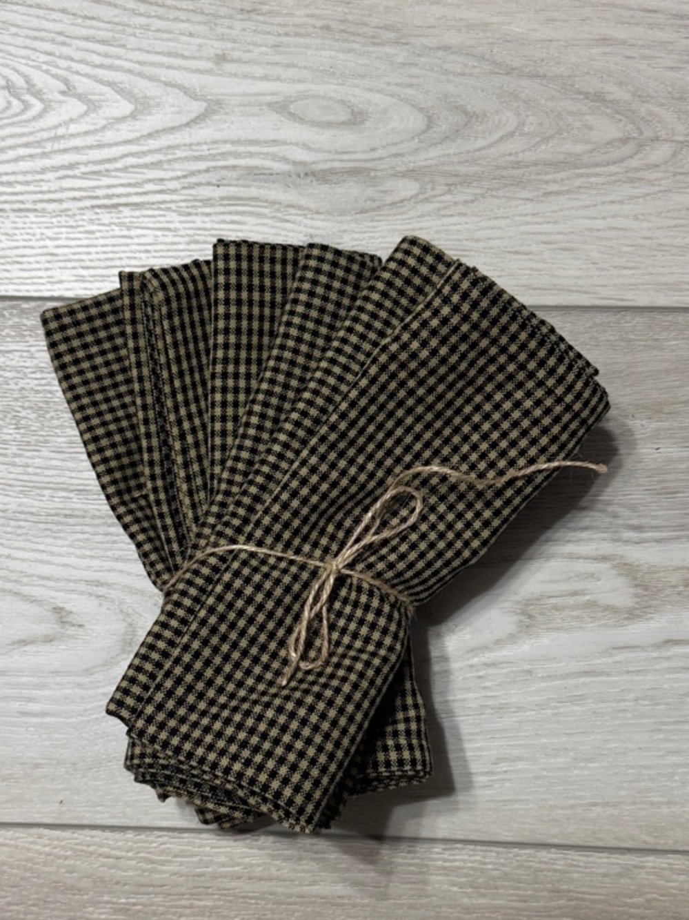 Set of 6 Brown & Black Gingham Cloth Napkins